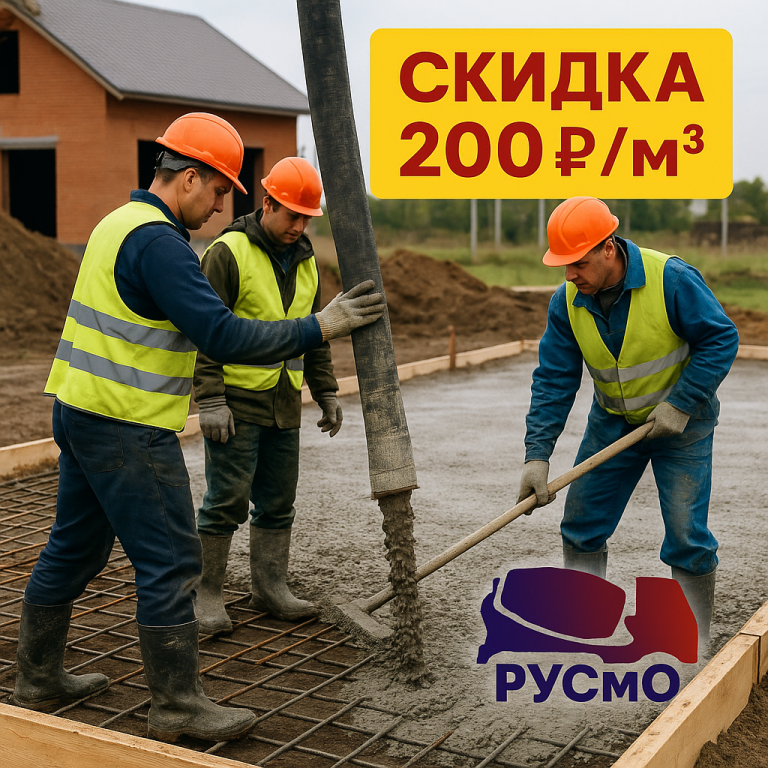 Скидка 200 рублей с кубометра при повторном заказе бетона любой марки